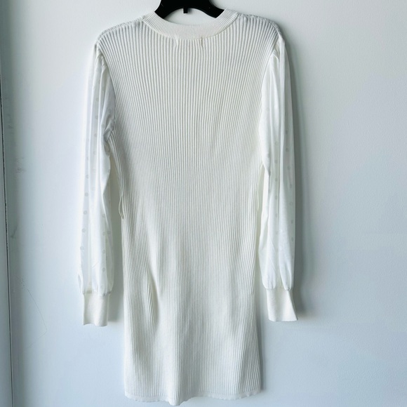 No Comment Dress Ivory Ribbed Knit Sheer Sleeve Women XL Ethereal Whimsical NWOT - Picture 2 of 8